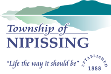 Township of Nipissing Logo with hills reflected in water.